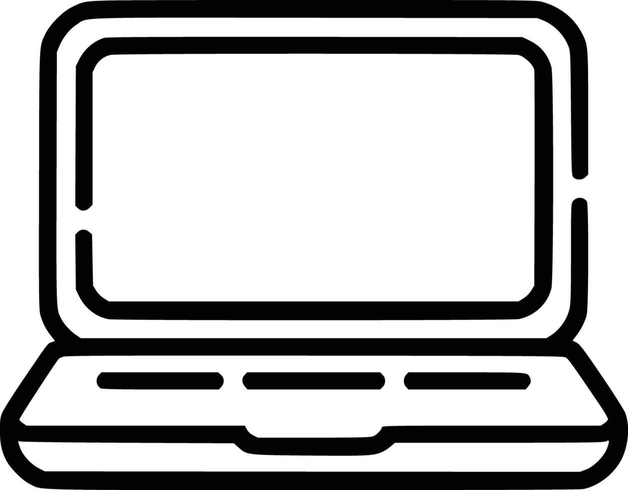 Black and white bold illustrations of a laptop outline, isolated on white background. vector