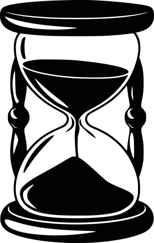 Black and white bold illustrations of a hourglass timer, isolated on white background. vector