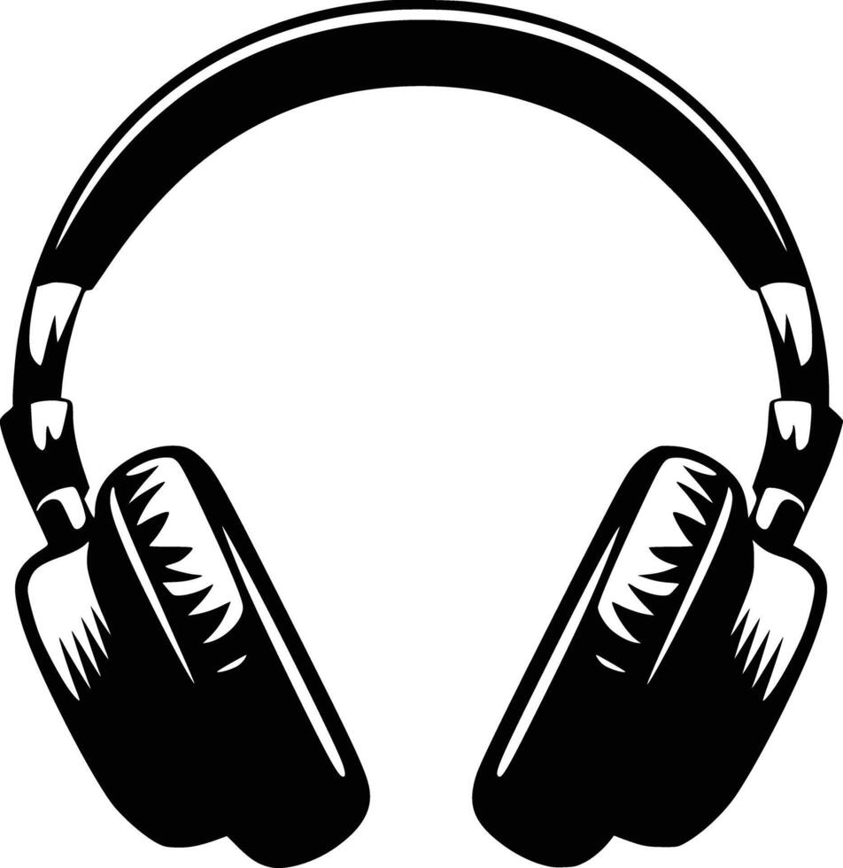 Black and white bold illustrations of a headphone set, isolated on white background. vector