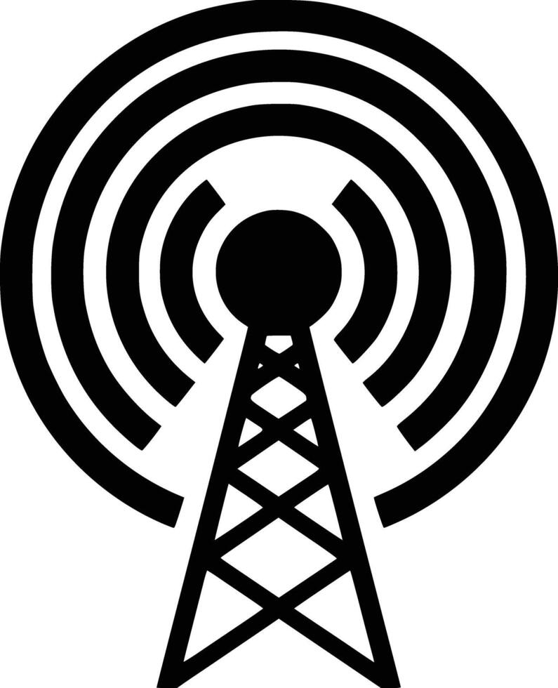 Black and white bold illustrations of a radio tower, isolated on white background. vector