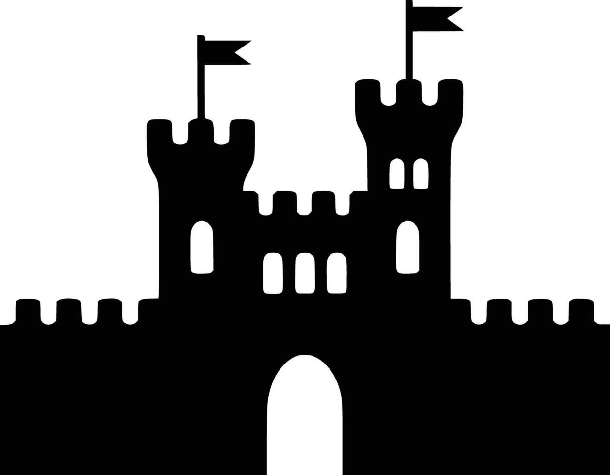Black and white bold illustrations of a castle tower, isolated on white background. vector