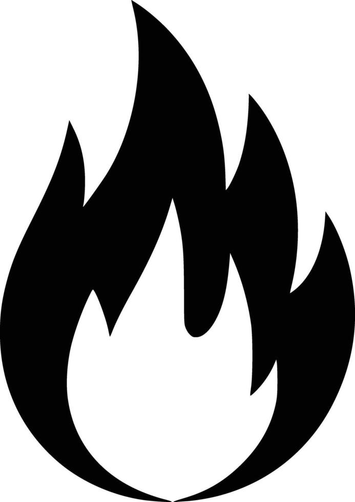 Black and white bold illustrations of a burning fire flame, isolated on white background. vector