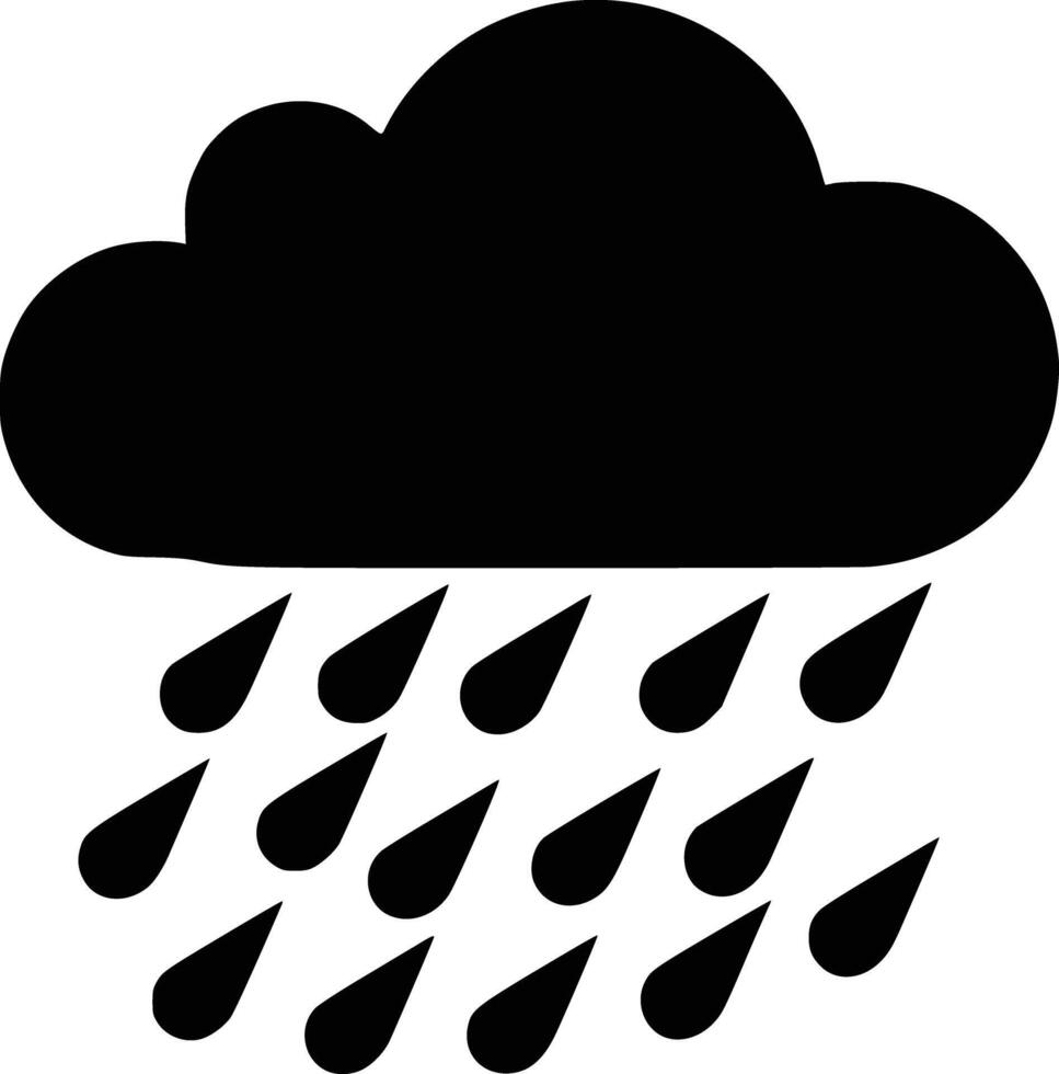 Black and white bold illustrations of a rainy cloud, isolated on white background. vector