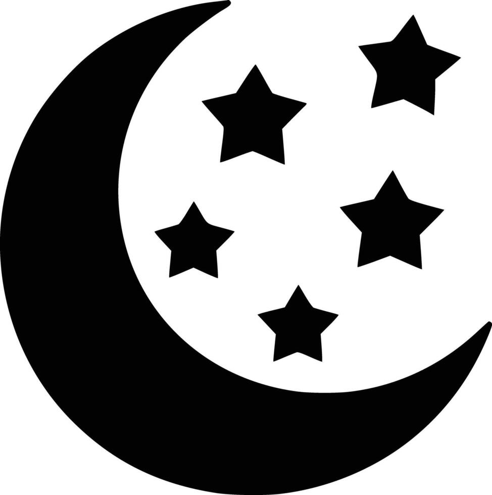 Black and white bold illustrations of a moon and stars, isolated on white background. vector