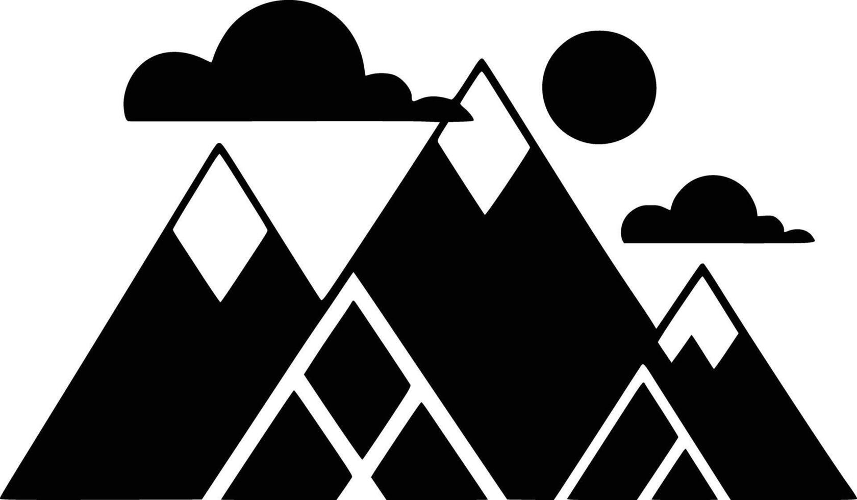 Black and white bold illustrations of a mountain landscape, isolated on white background. vector