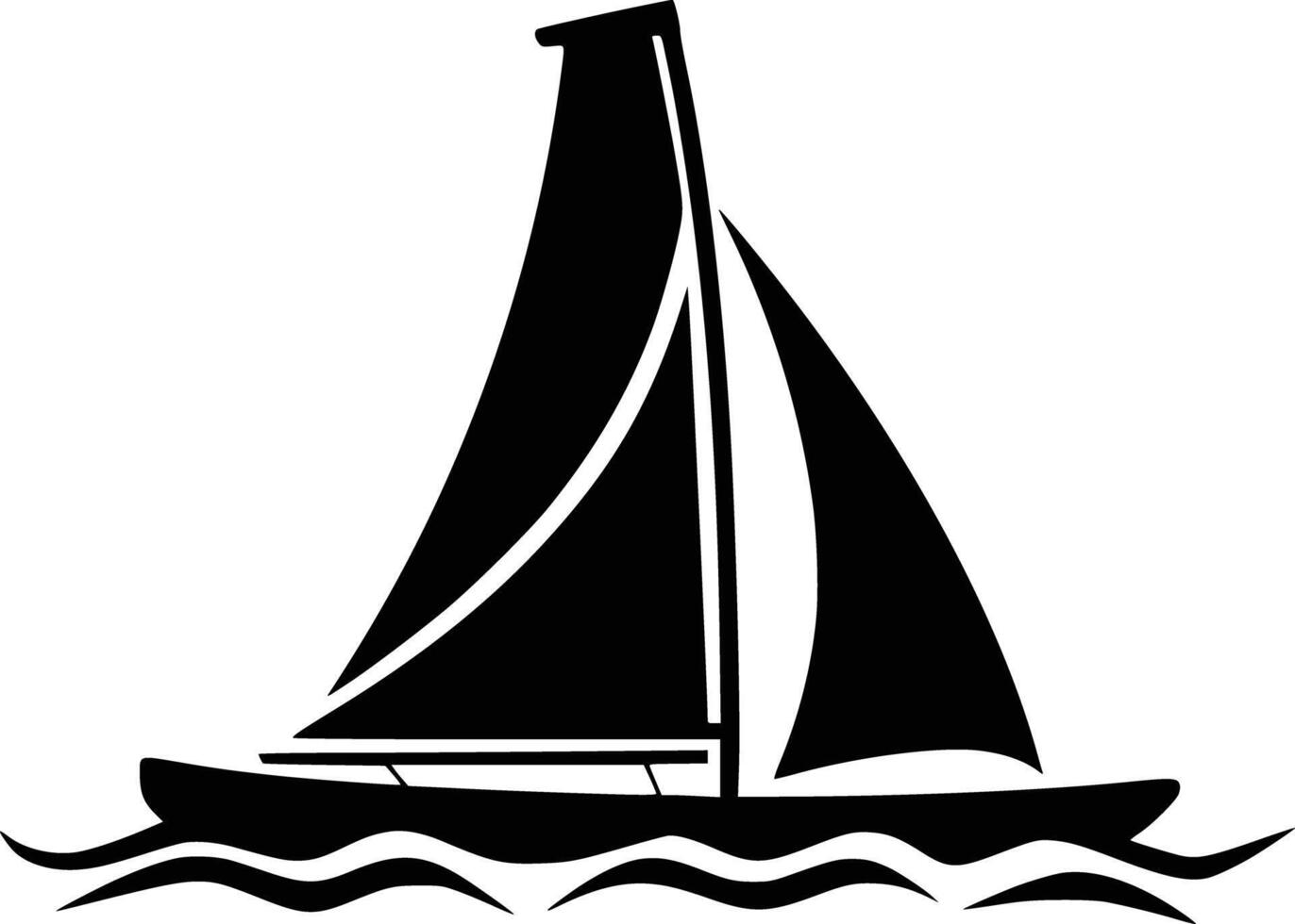 Black and white bold illustrations of a sailing kayak, isolated on white background. vector