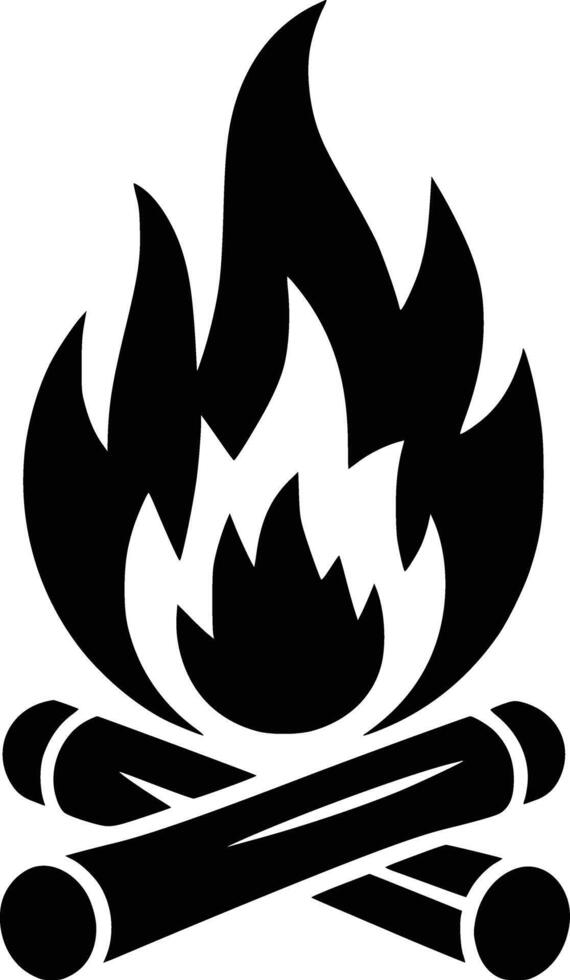 Black and white bold illustrations of a campfire, isolated on white background. vector