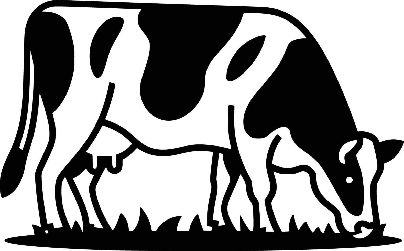 Black and white bold illustrations of a cow grazing, isolated on white background. vector