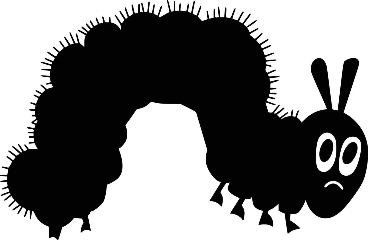 Black and white bold illustrations of a caterpillar on branch, isolated on white background. vector