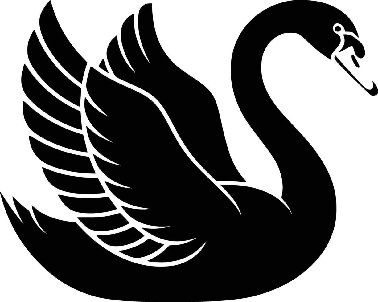 Black and white bold illustrations of a swan gliding, isolated on white background. vector