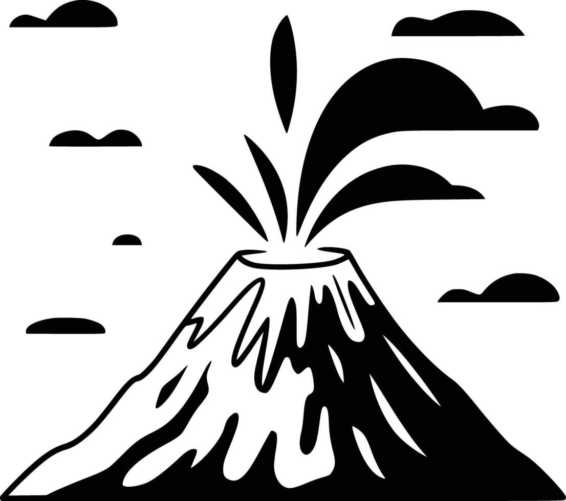 Black and white bold illustrations of a volcaPro erupting, isolated on white background. vector
