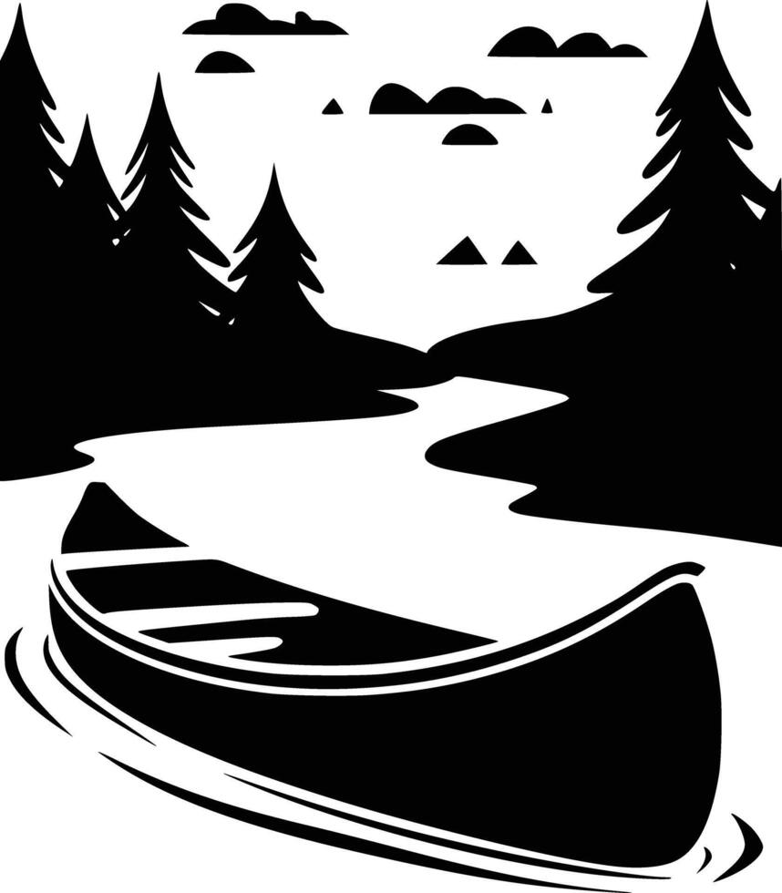 Black and white bold illustrations of a caProe on river, isolated on white background. vector