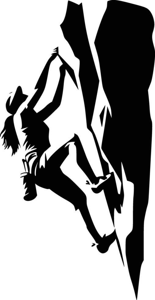 Black and white bold illustrations of a rock climber ascent, isolated on white background. vector