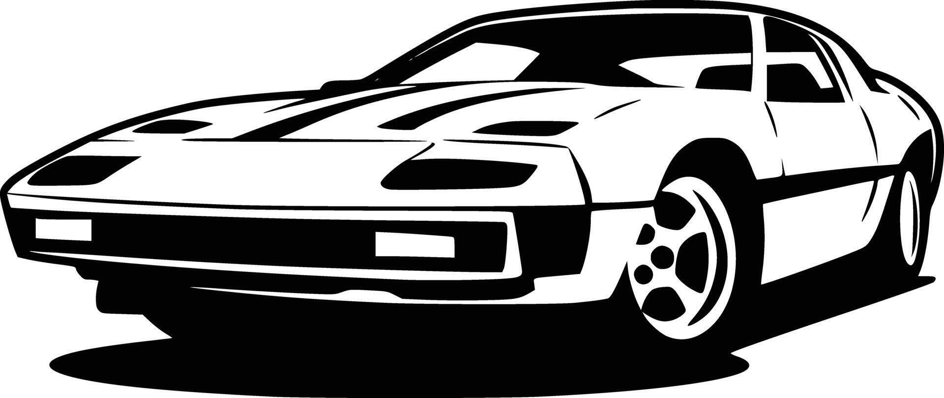 Black and white bold illustrations of a futuristic car, isolated on white background. vector