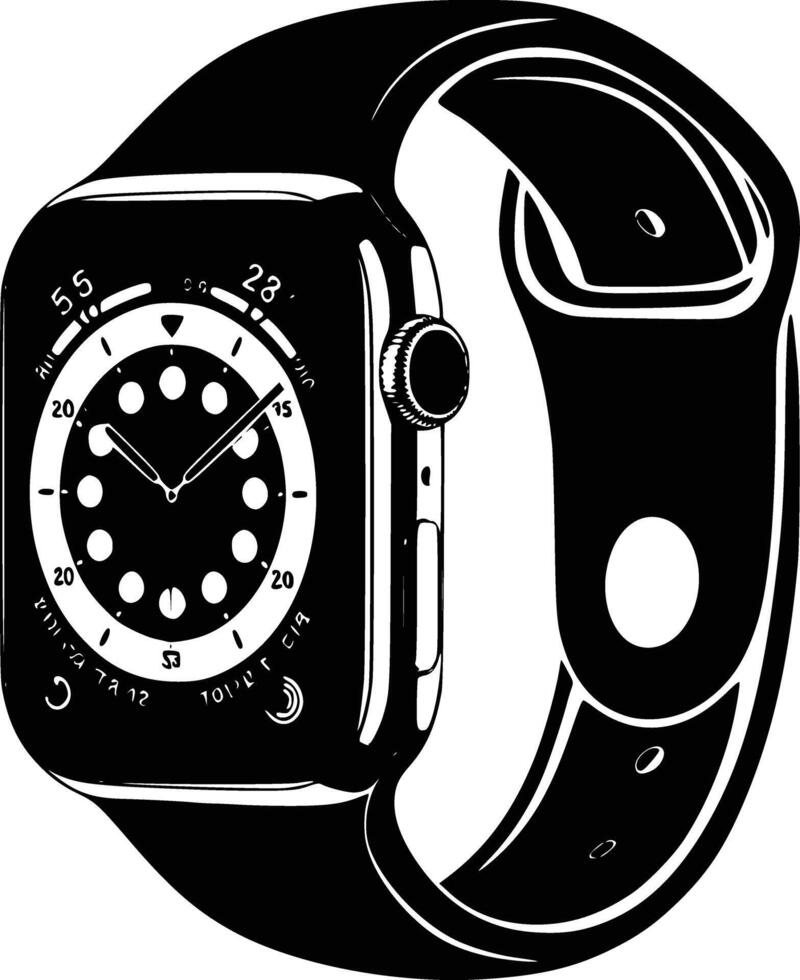 Black and white bold illustrations of a smartwatch, isolated on white background. vector