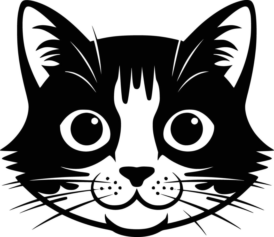 Black and white bold illustrations of a cute cat face, isolated on white background. vector