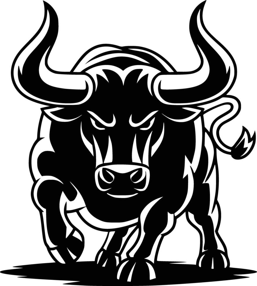 Black and white bold illustrations of a powerful bull, isolated on white background. vector