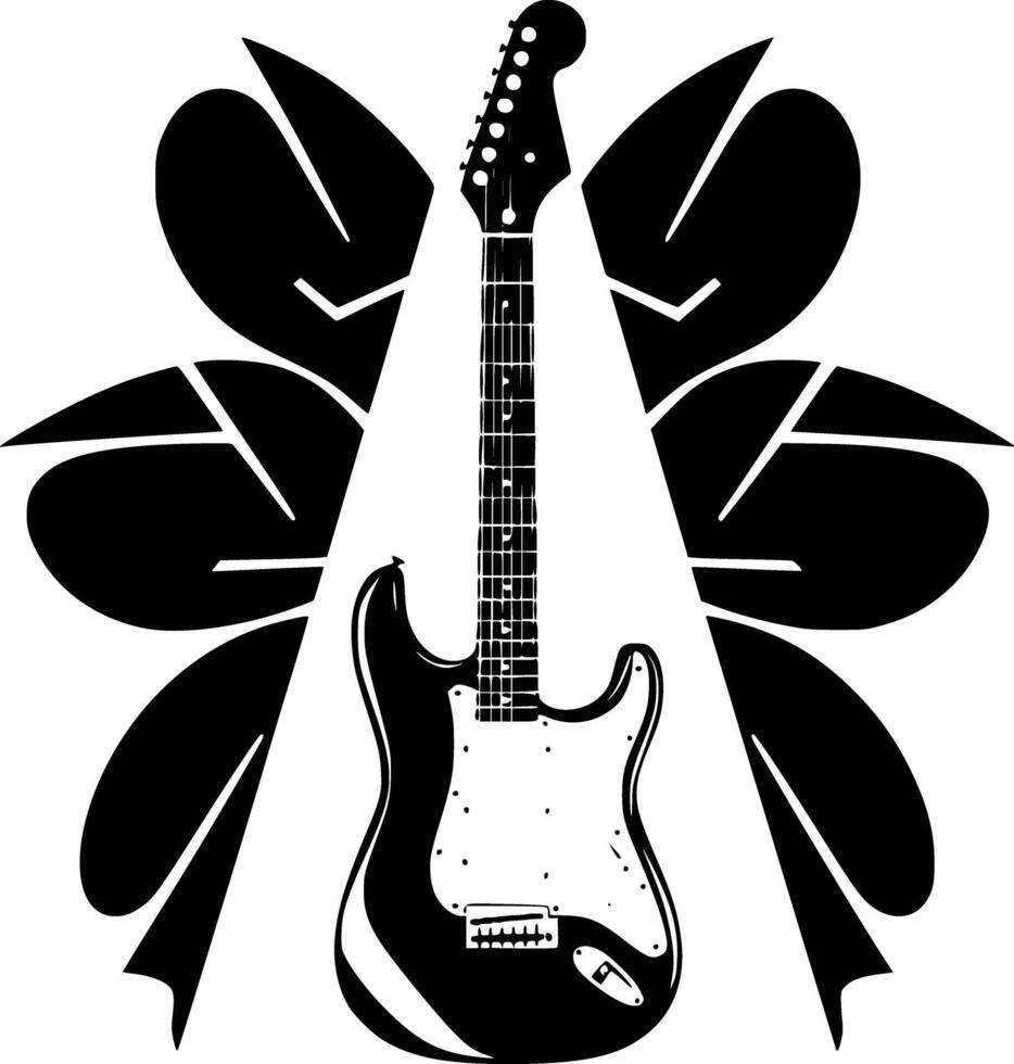 Black and white bold illustrations of a electric guitar, isolated on white background. vector