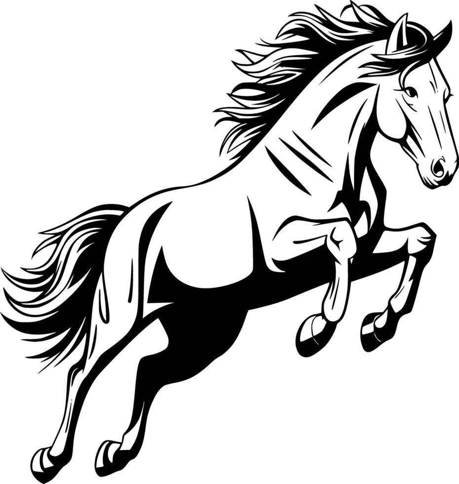 Black and white bold illustrations of a jumping horse, isolated on white background. vector