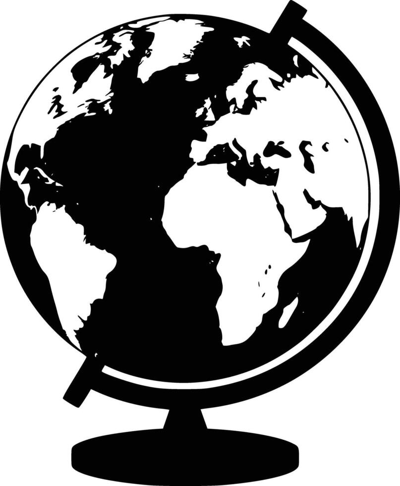 Black and white bold illustrations of a globe map, isolated on white background. vector