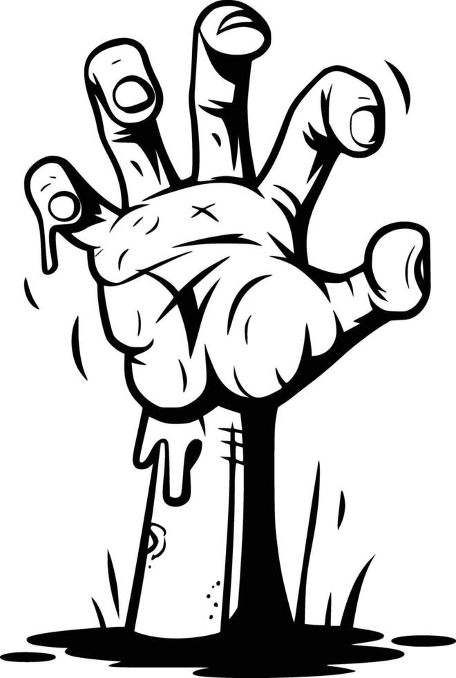 Black and white bold illustrations of a zombie hand rising, isolated on white background. vector