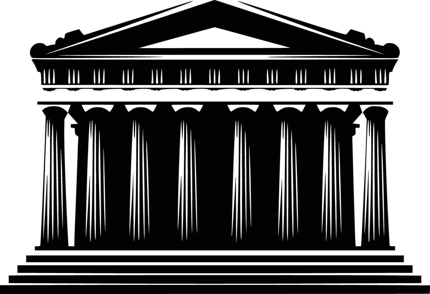 Black and white bold illustrations of a ancient temple, isolated on white background. vector