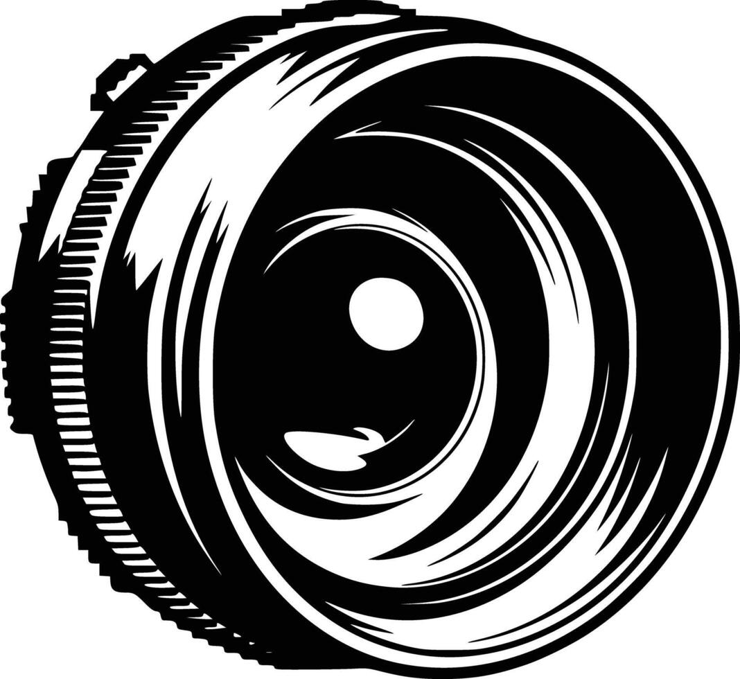 Black and white bold illustrations of a camera lens, isolated on white background. vector