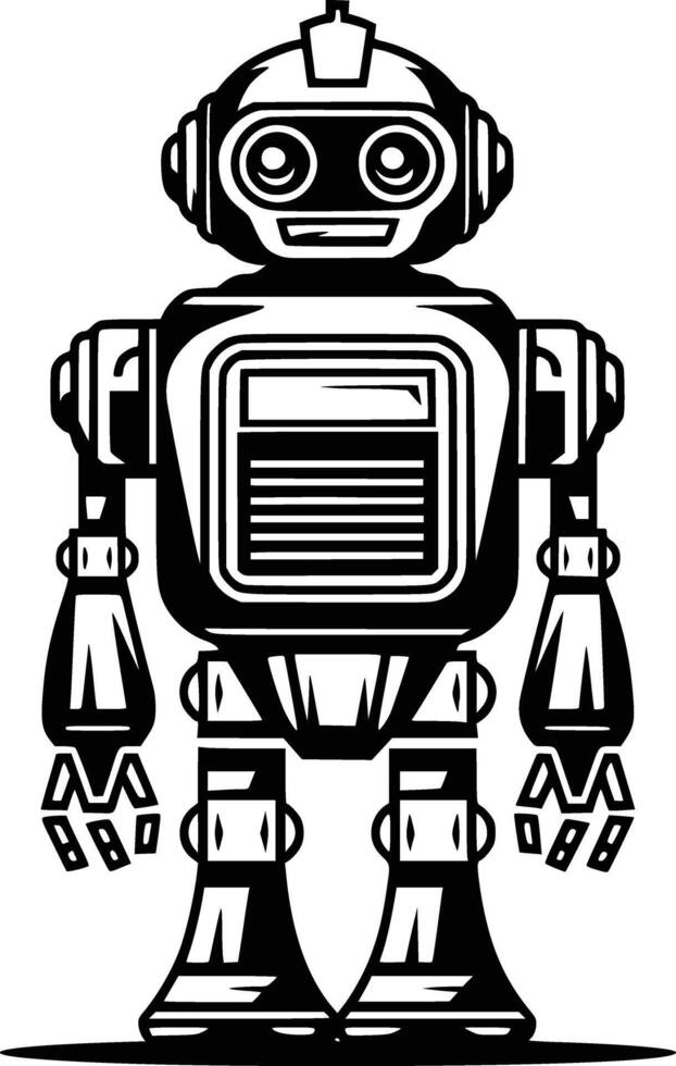 Black and white bold illustrations of a futuristic robot, isolated on white background. vector
