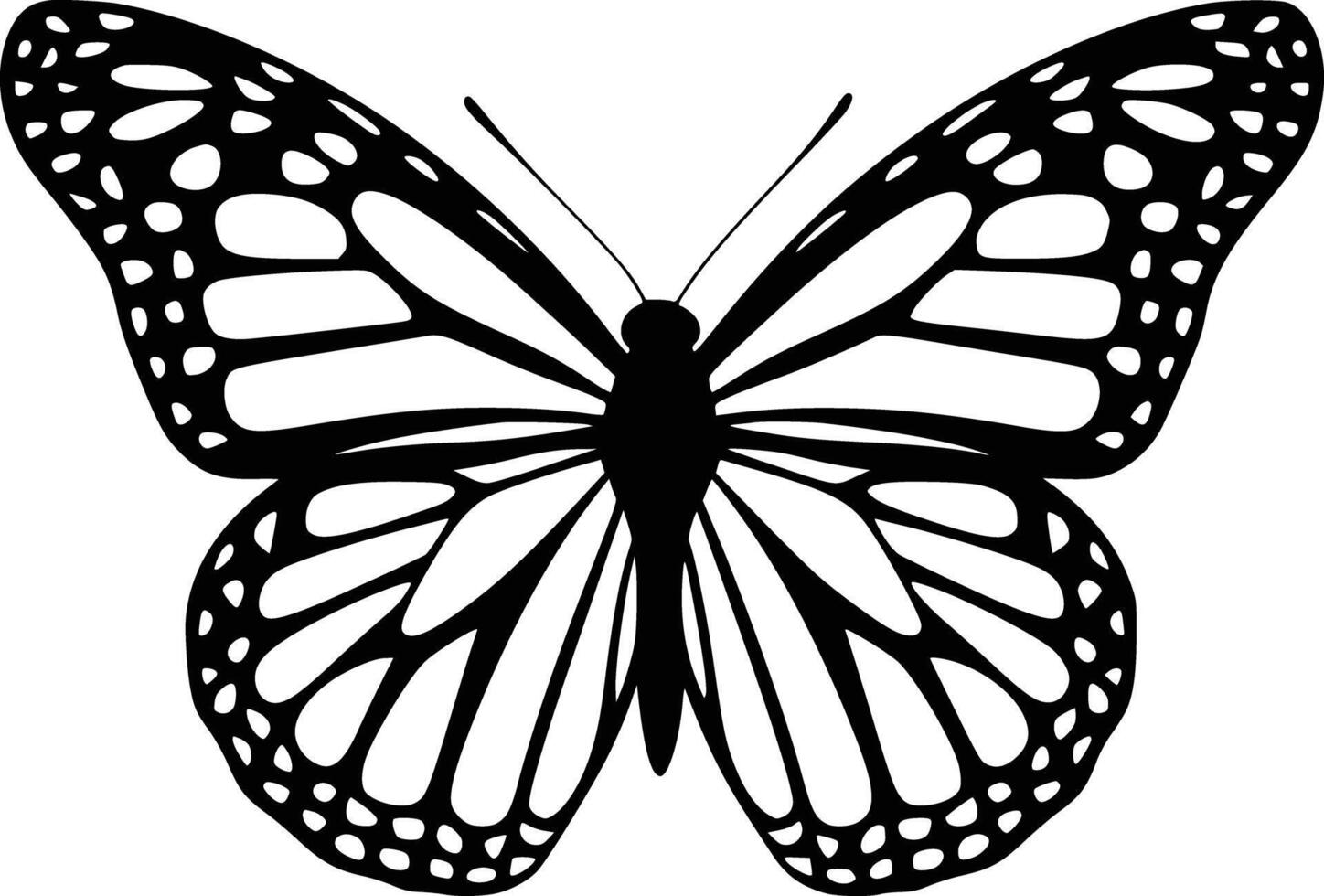 Black and white bold illustrations of a flying butterfly, isolated on white background. vector