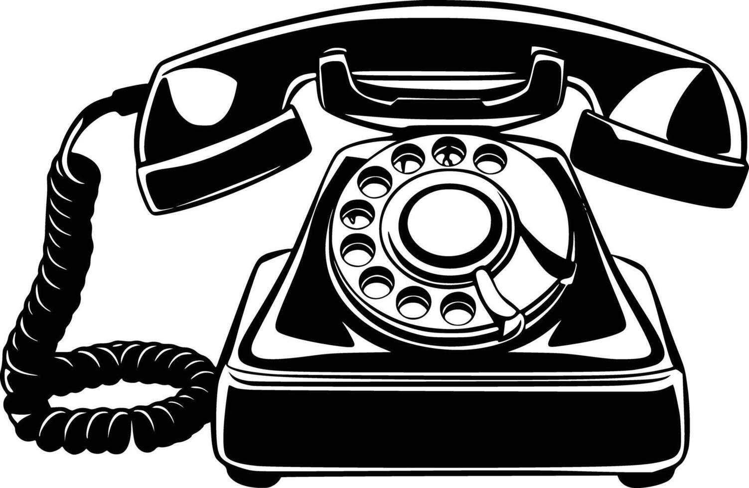 Black and white bold illustrations of a classic telephone, isolated on white background. vector