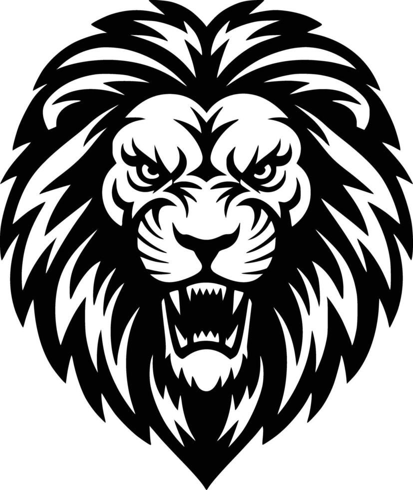 Black and white bold illustrations of a fierce lion head, isolated on white background. vector