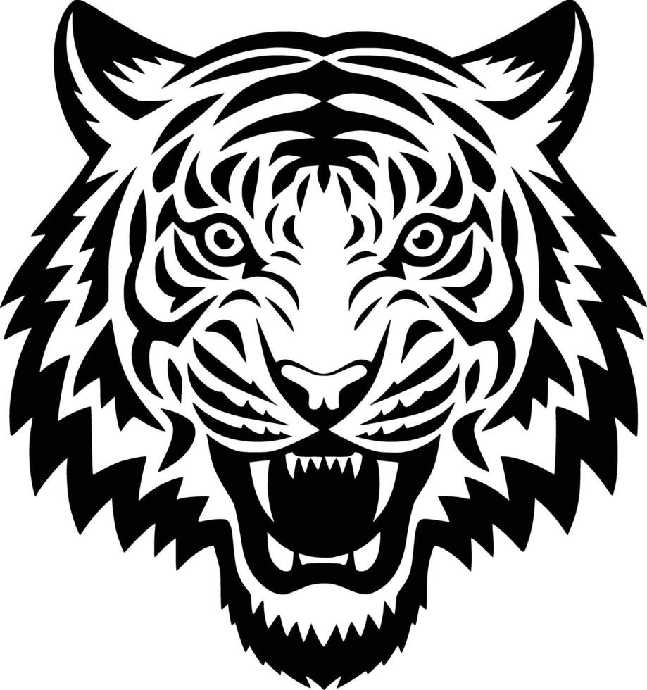 Black and white bold illustrations of a wild tiger, isolated on white background. vector