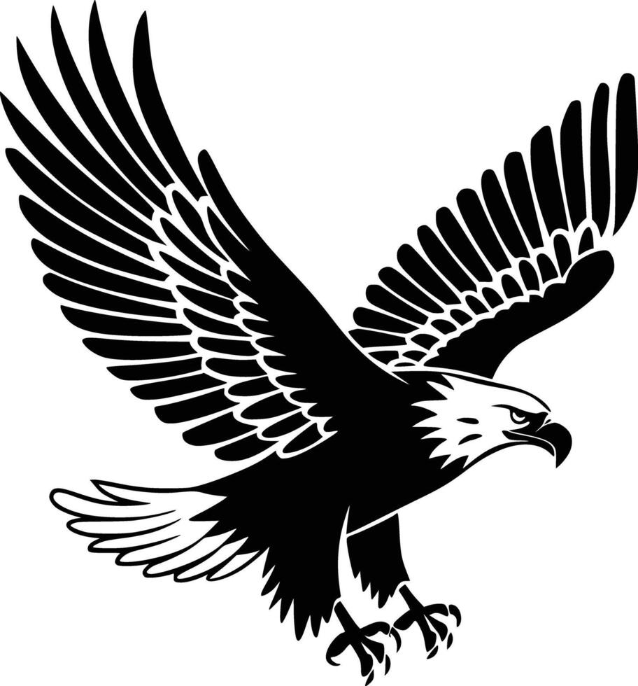 Black and white illustrations of a flying eagle, isolated on white background. vector