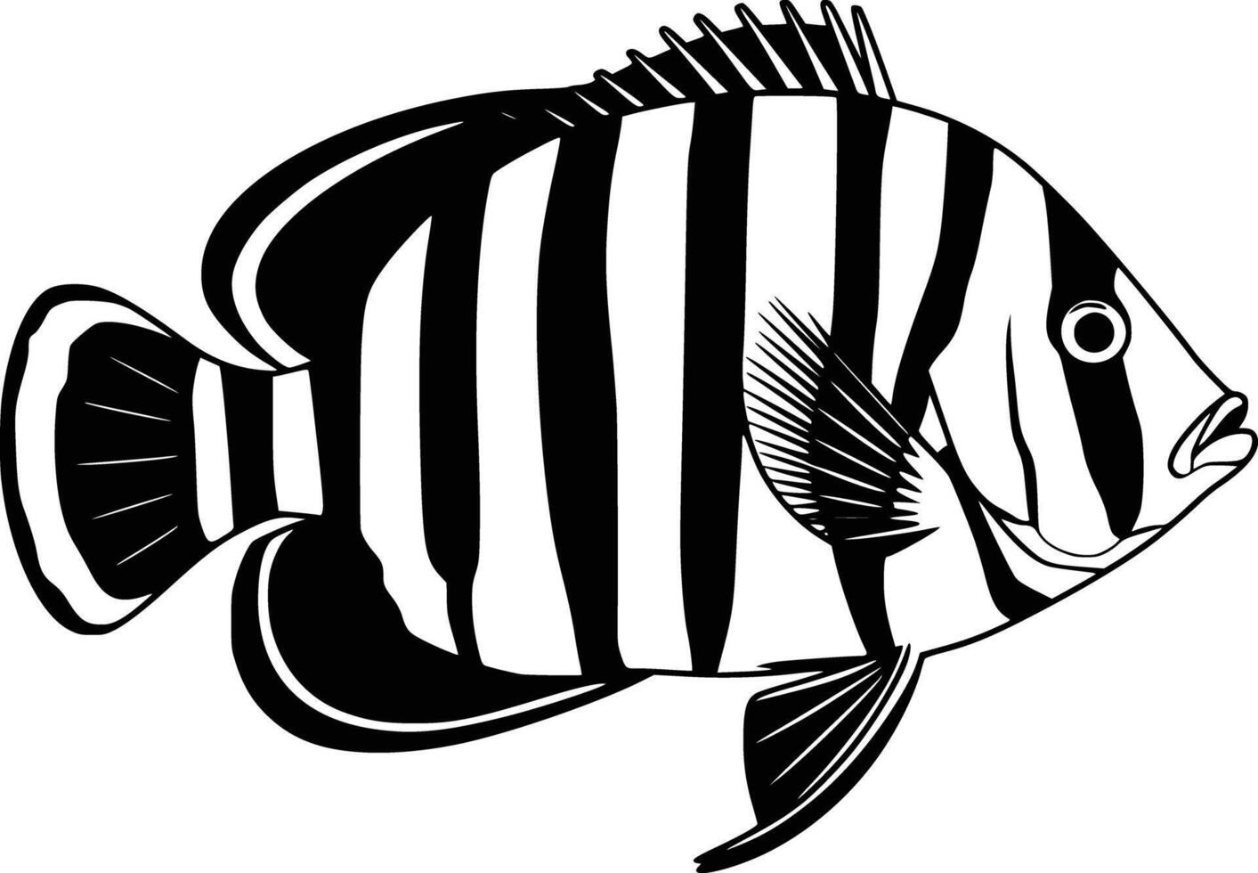 Black and white bold illustrations of a reef fish, isolated on white background. vector