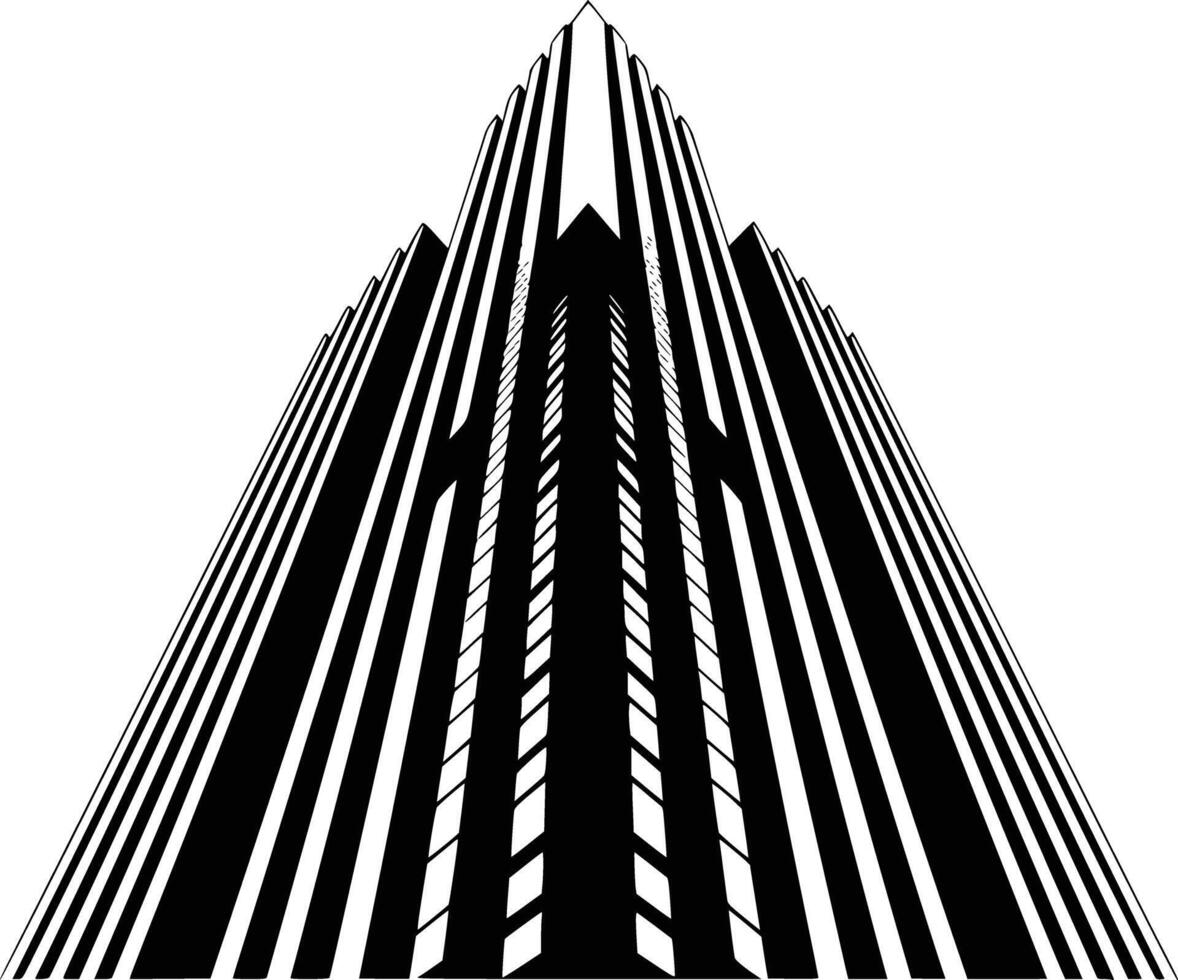 Black and white bold illustrations of a modern skyscraper, isolated on white background. vector