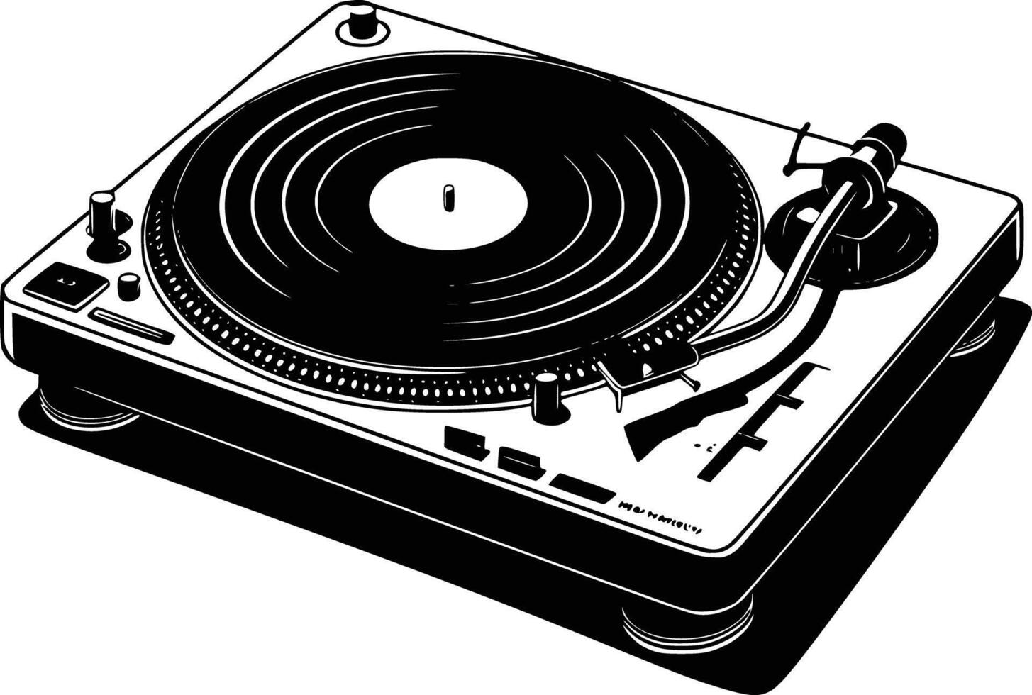 Black and white bold illustrations of a DJ turntable, isolated on white background. vector