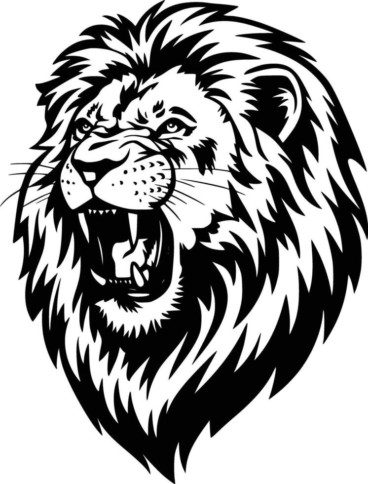 Black and white bold illustrations of a roaring lion head, isolated on white background. vector