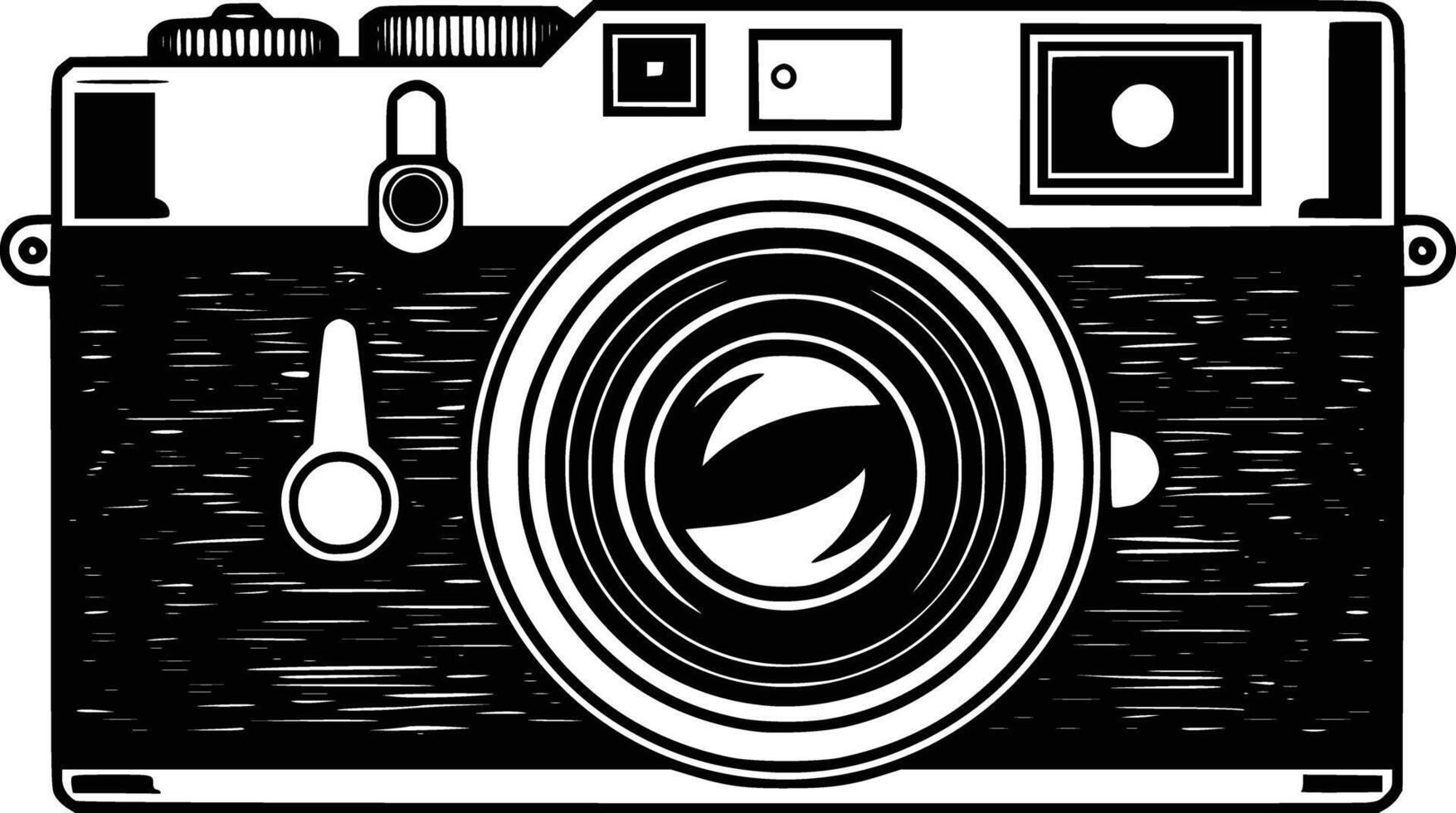 Black and white bold illustrations of a vintage camera, isolated on white background. vector