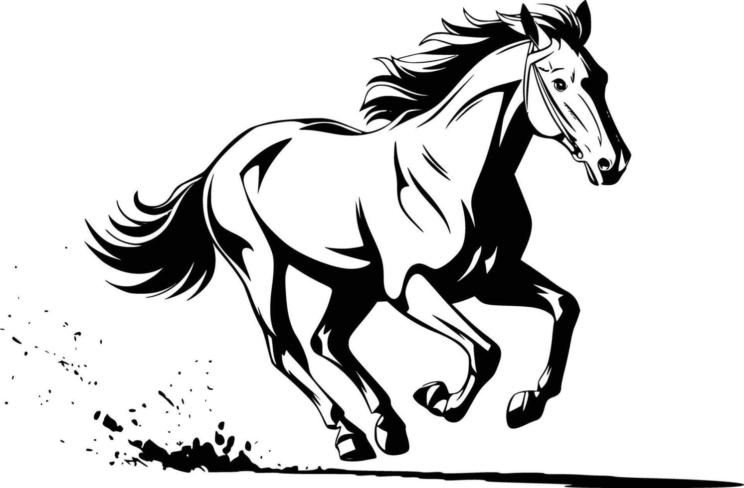 Black and white bold illustrations of a racing horse, isolated on white background. vector