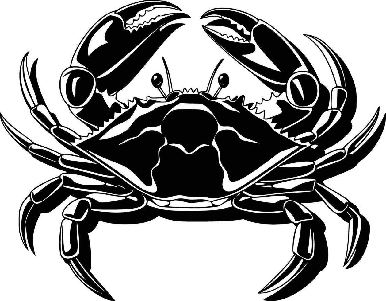 Black and white bold illustrations of a crab on beach, isolated on white background. vector