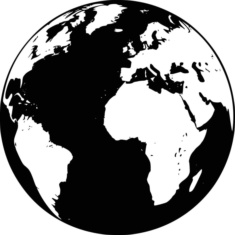 Black and white bold illustrations of a earth from space, isolated on white background. vector