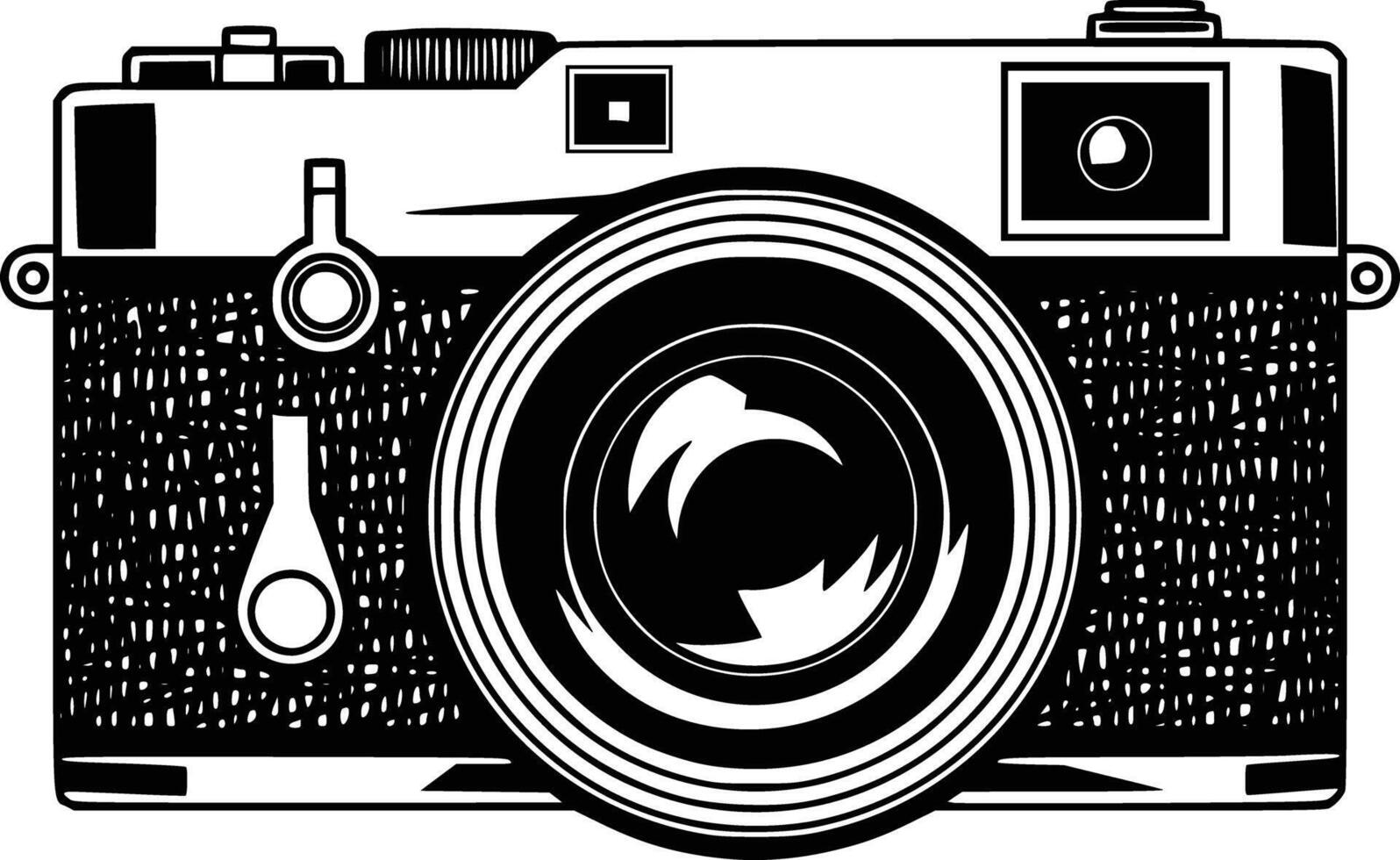 Black and white bold illustrations of a detailed camera, isolated on white background. vector