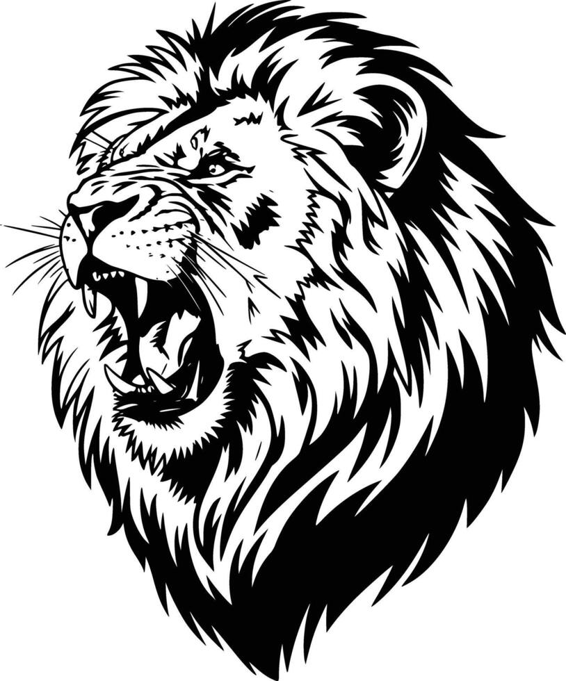 Black and white bold illustrations of a roaring lion, isolated on white background. vector