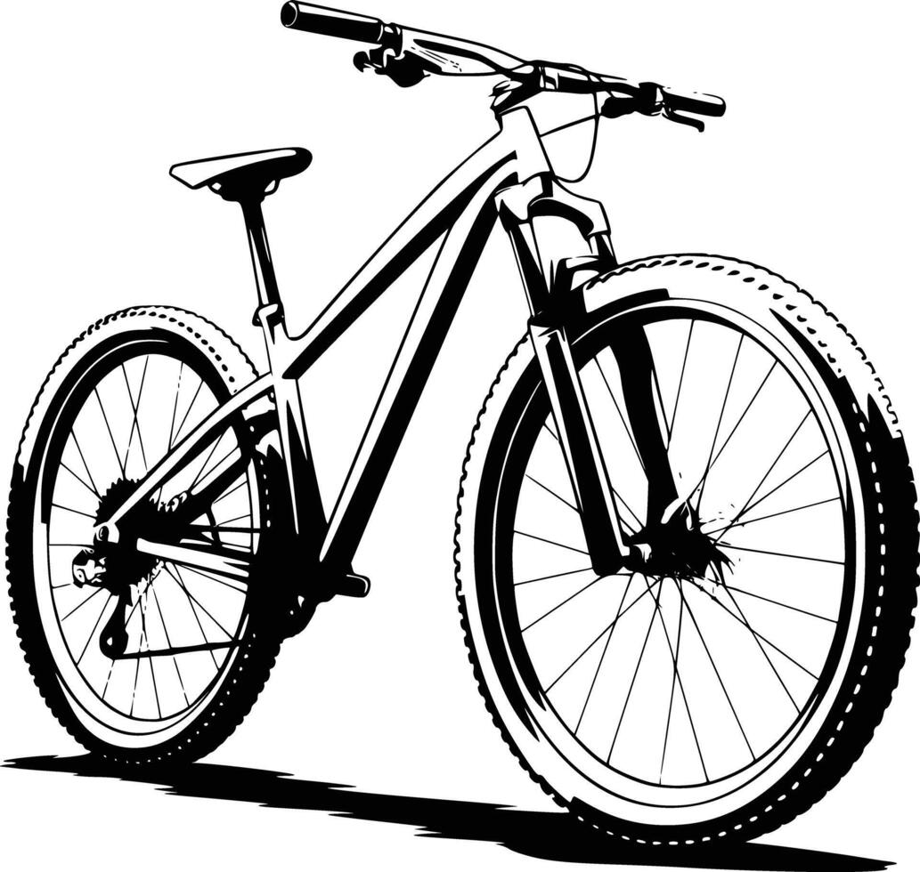 Black and white bold illustrations of a mountain bike, isolated on white background. vector