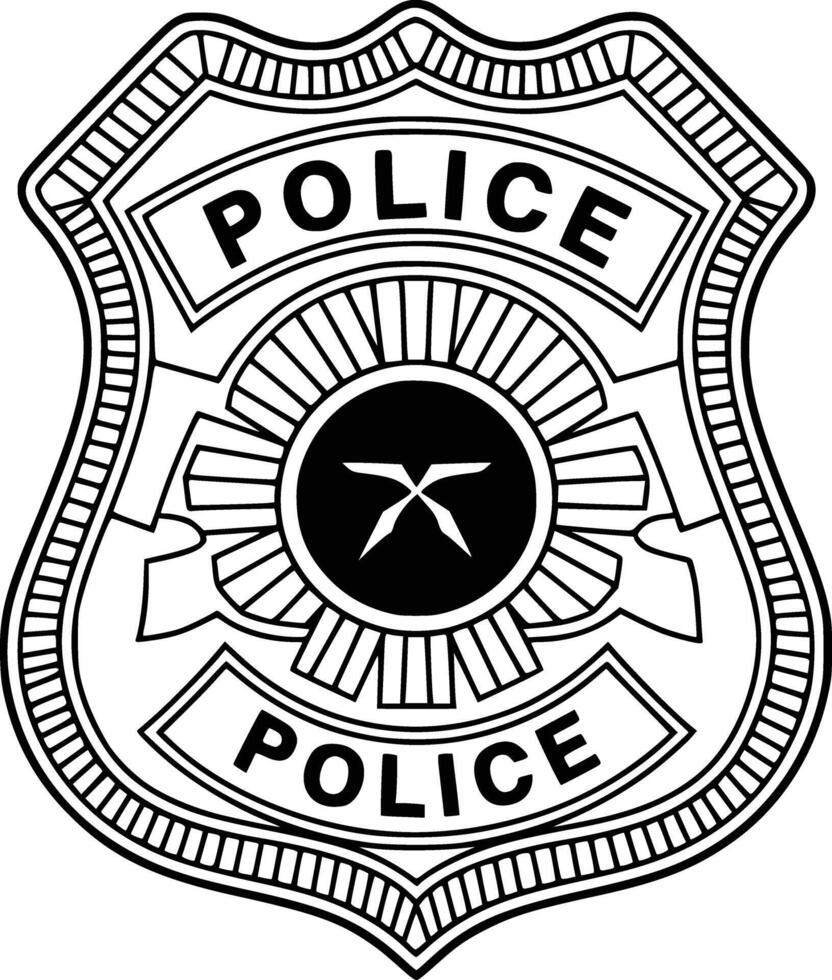 Black and white bold illustrations of a police badge, isolated on white background. vector