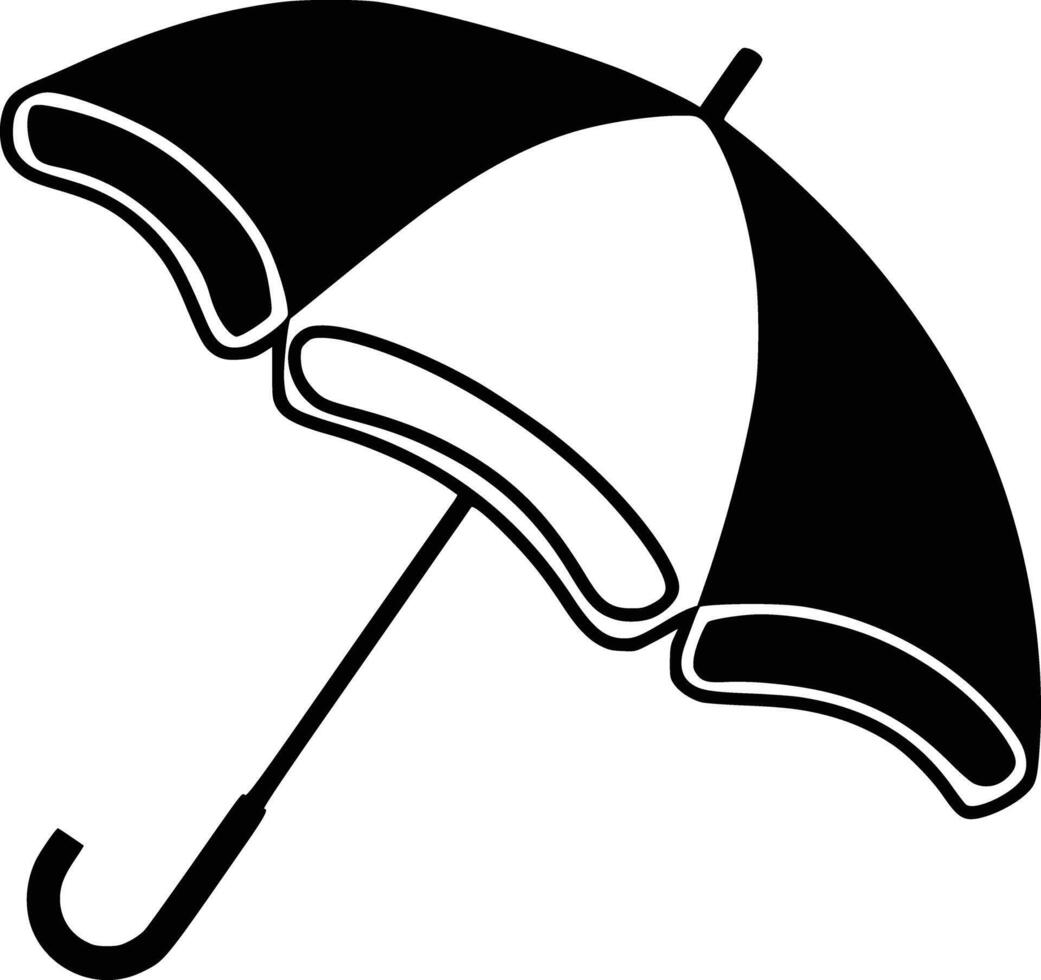 An umbrella is shown in black and white vector