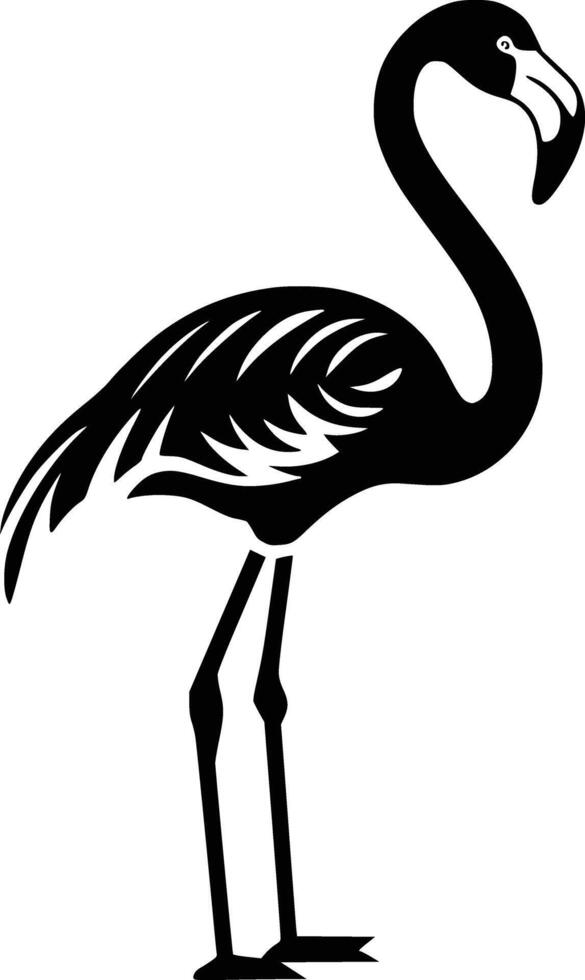 A black and white silhouette of a flamingo vector