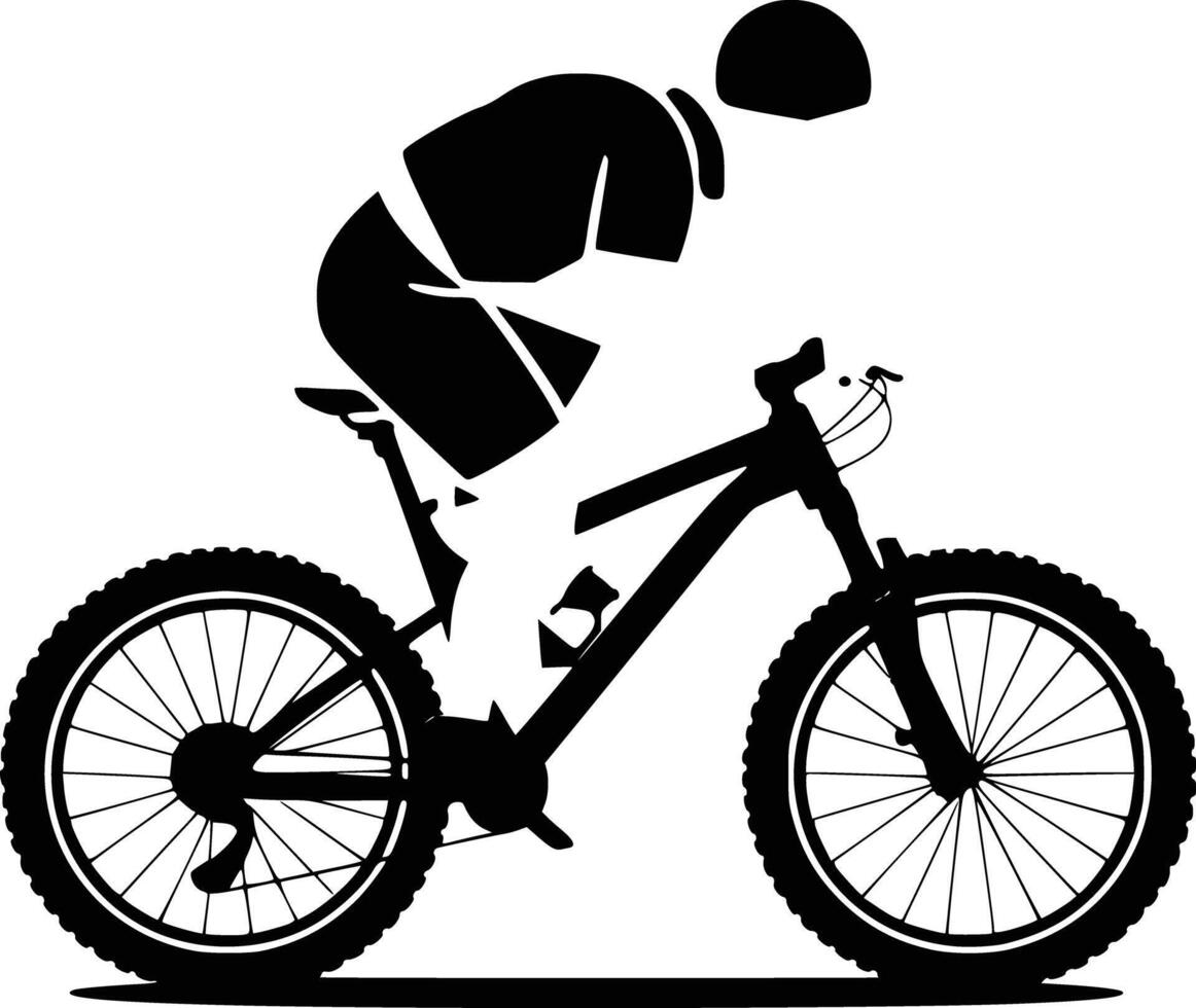 A silhouette of a man riding a mountain bike vector