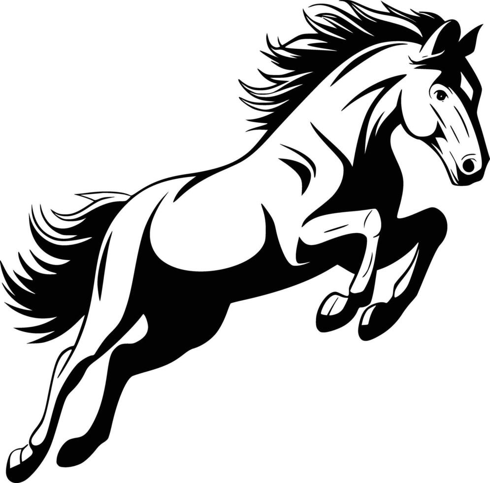 A black and white drawing of a horse running vector