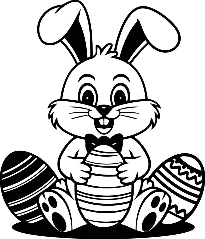 Easter bunny with eggs coloring pages vector